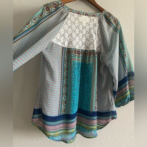 Fig & Flower Anthropologie Women Sheer Boho Tunic 3/4 Sleeve Size 1X Plus - Picture 3 of 7